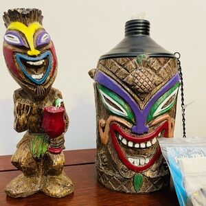 Hawaii decor-Friki Tiki-2 PCs-Torch Statuette & statue figurine-Hand painted